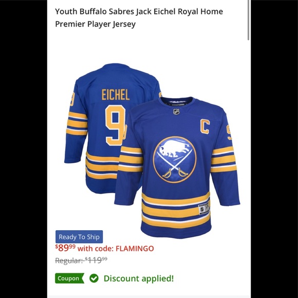 New No Tags Jack Eichel Buffalo Sabres NHL Jersey Kids S-M 🦬 - Picture 6 of 8